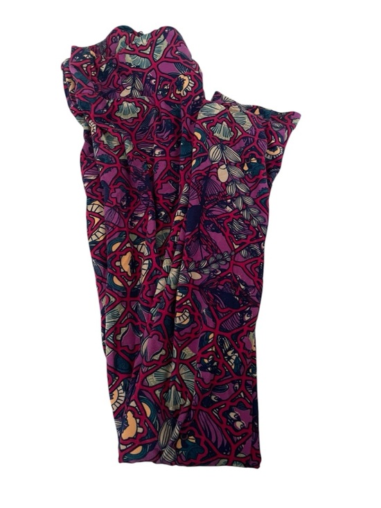 LuLaRoe Vibrant Pink Patterned Stretch Leggings EUC - Picture 2 of 6